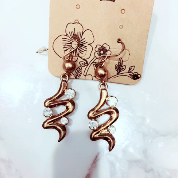 Vintage Jewelry - Vintage Bronze and Rhinestone Earrings